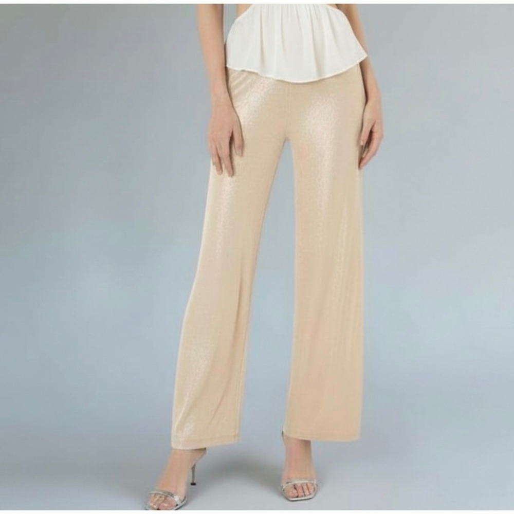 ZARA Shimmer Pants Womens M Gold Metallic Wide Leg Holiday New years eve NYE NWT